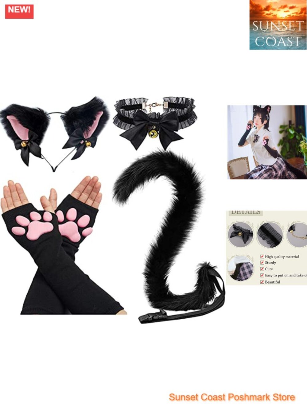Cat Paw Gloves Cosplay Set Fingerless 3D Toe Beans Cotton Silicone Costume